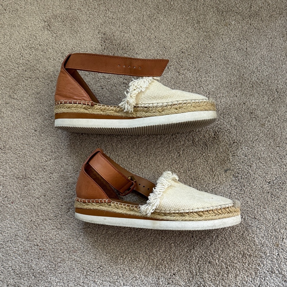 See By Chloe Cream and Brown Espadrille Flats - Picture 2 of 3